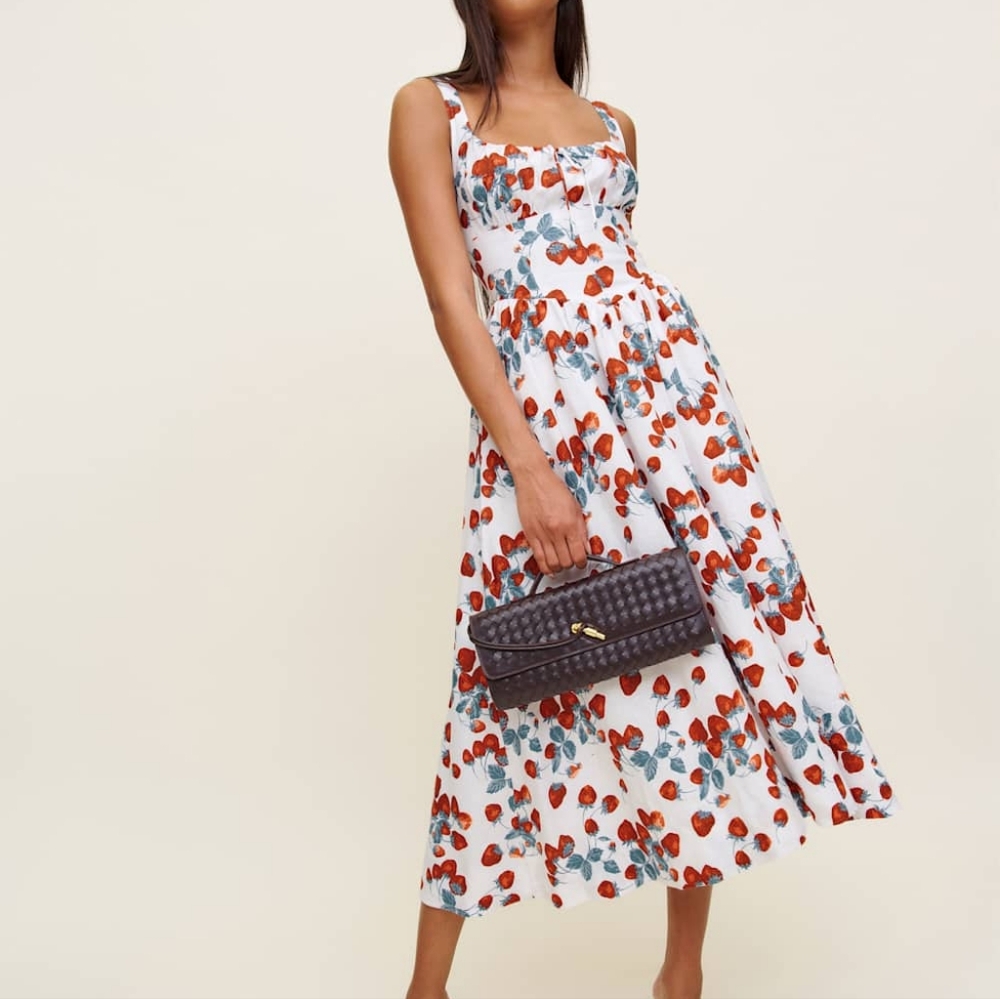 Reformation White and Red Floral Midi Dress